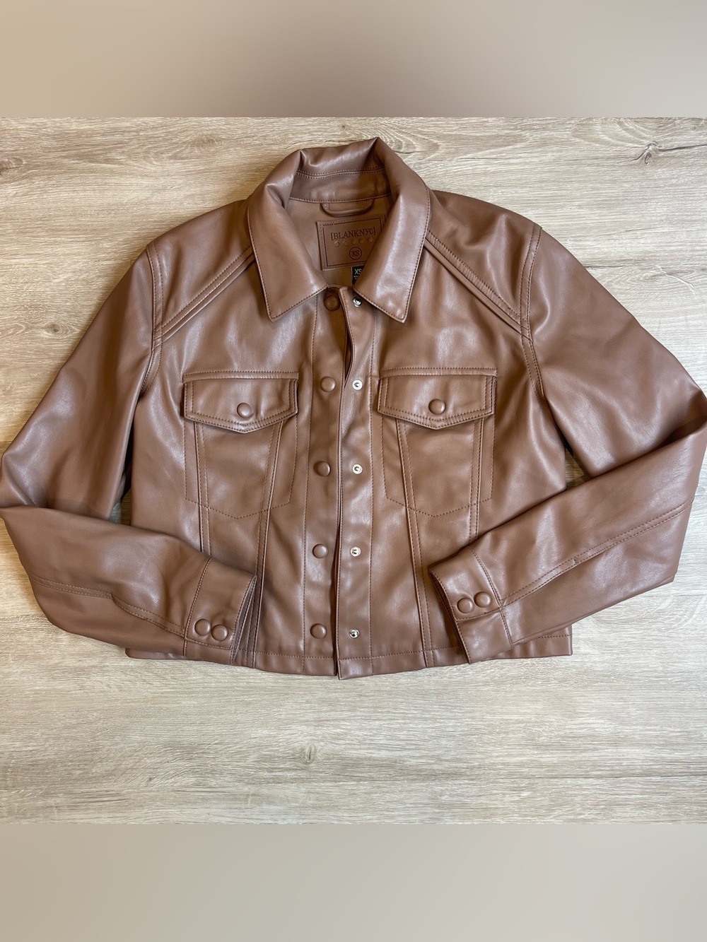 Blank NYC Brown Leather Button-Front bomber Jacket size xs